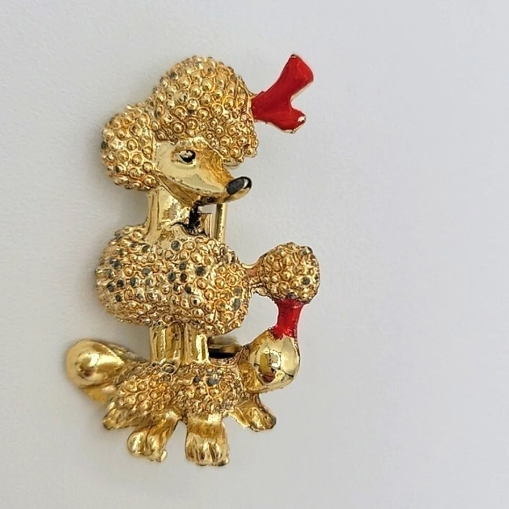 1950'S Brooches 3 Poodles 2 Cat Eye Glasses Aurora Borealis Gold Tone Vintage